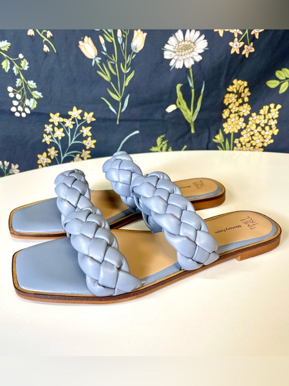 Time and Tru Gray Braided Double Strap Sandals Size 9 Comfort Slides NWOT